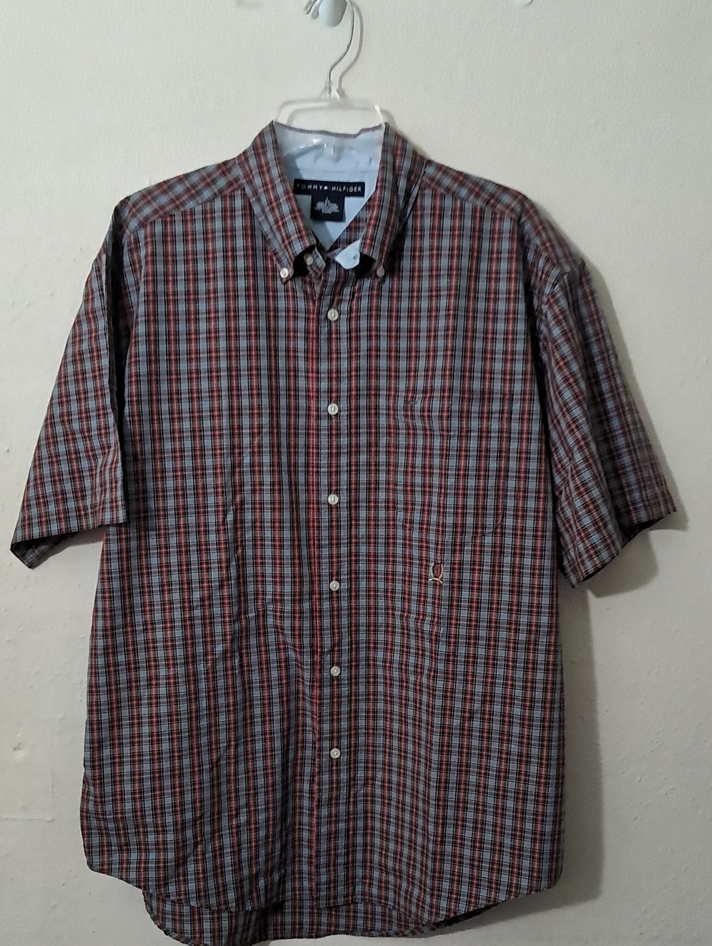 Tommy Hilfiger Men's Size Large Short Sleeve Plaid Button-Down Shirt -